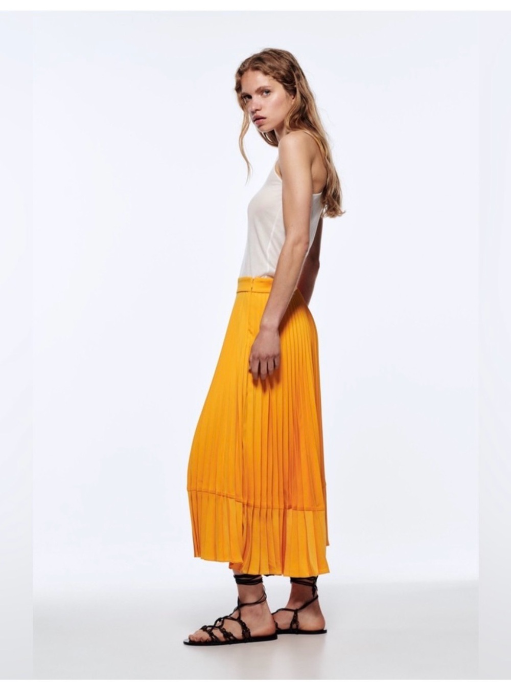 Zara Pleated Maxi Skirt in Bright Orange XSMALL